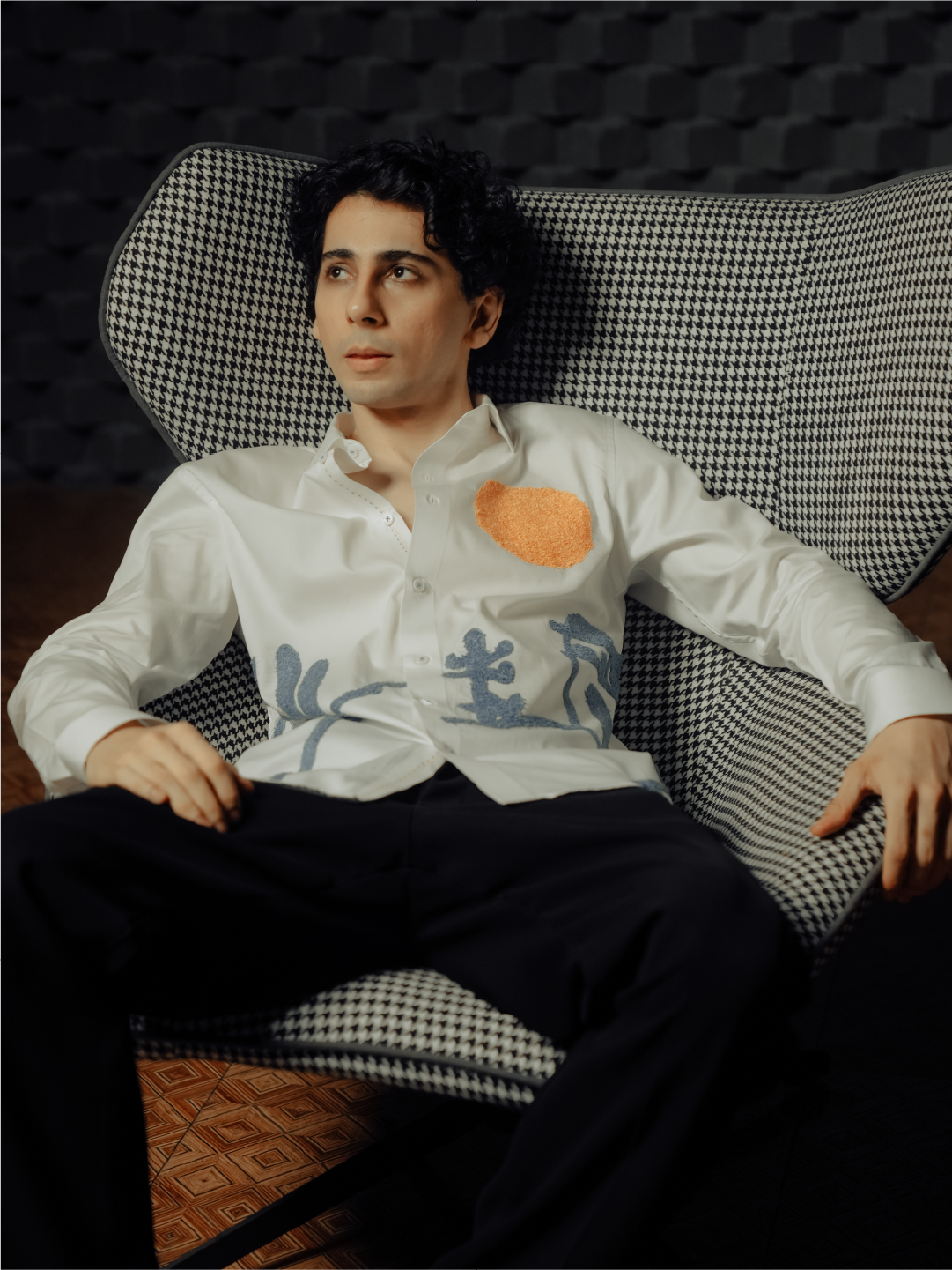 White Desert Landscape Embroidered Slim Fit Cotton Full Sleeve Shirt