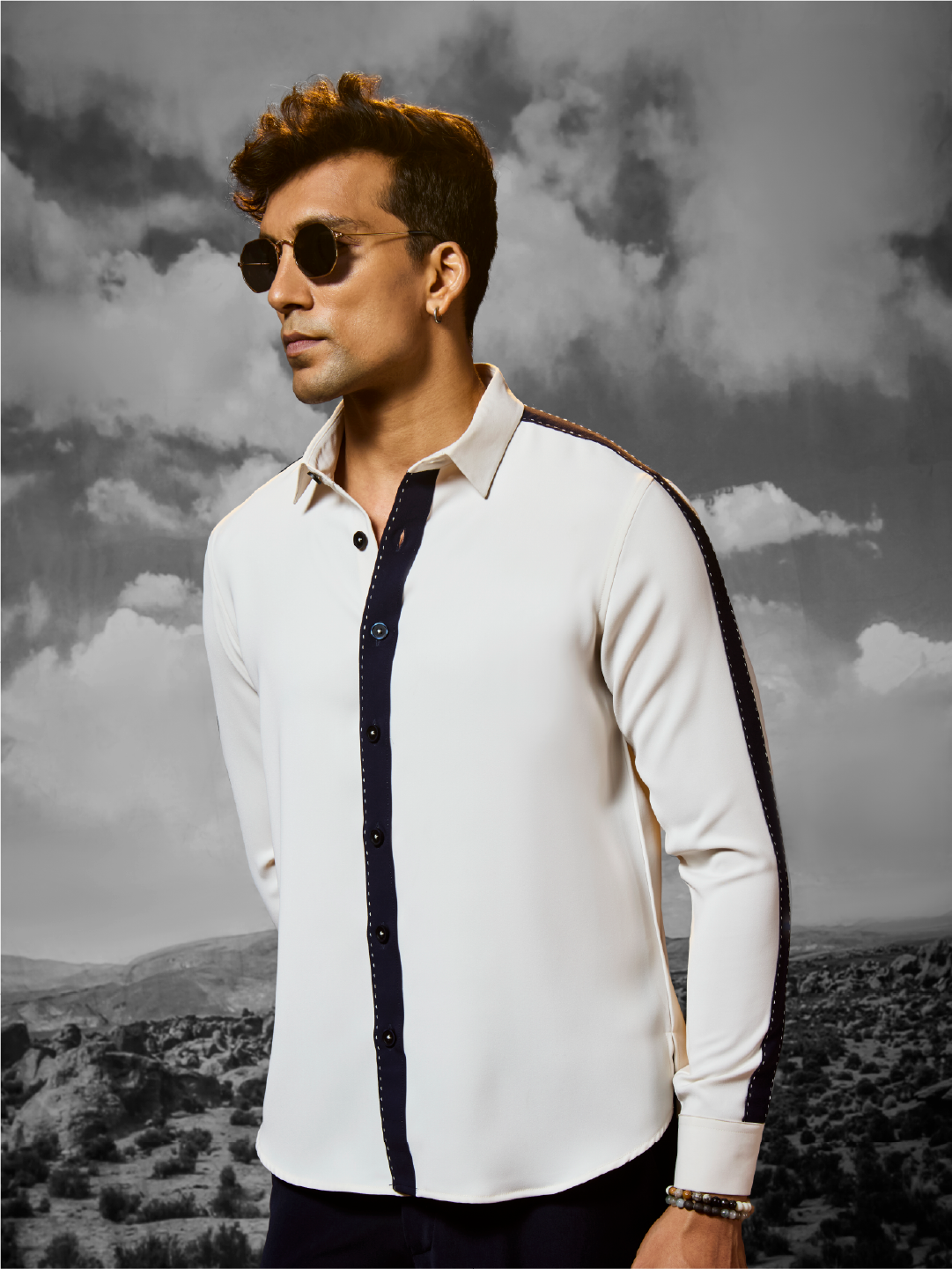 Cream Designer Slim Fit Full Sleeve Boomario Shirt for Men