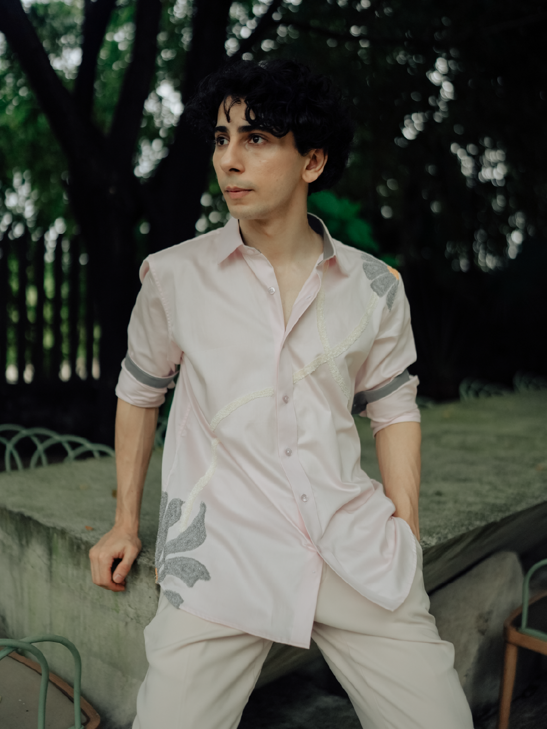 Light Pink Embroidered Slim Fit Cotton Full Sleeve Shirt