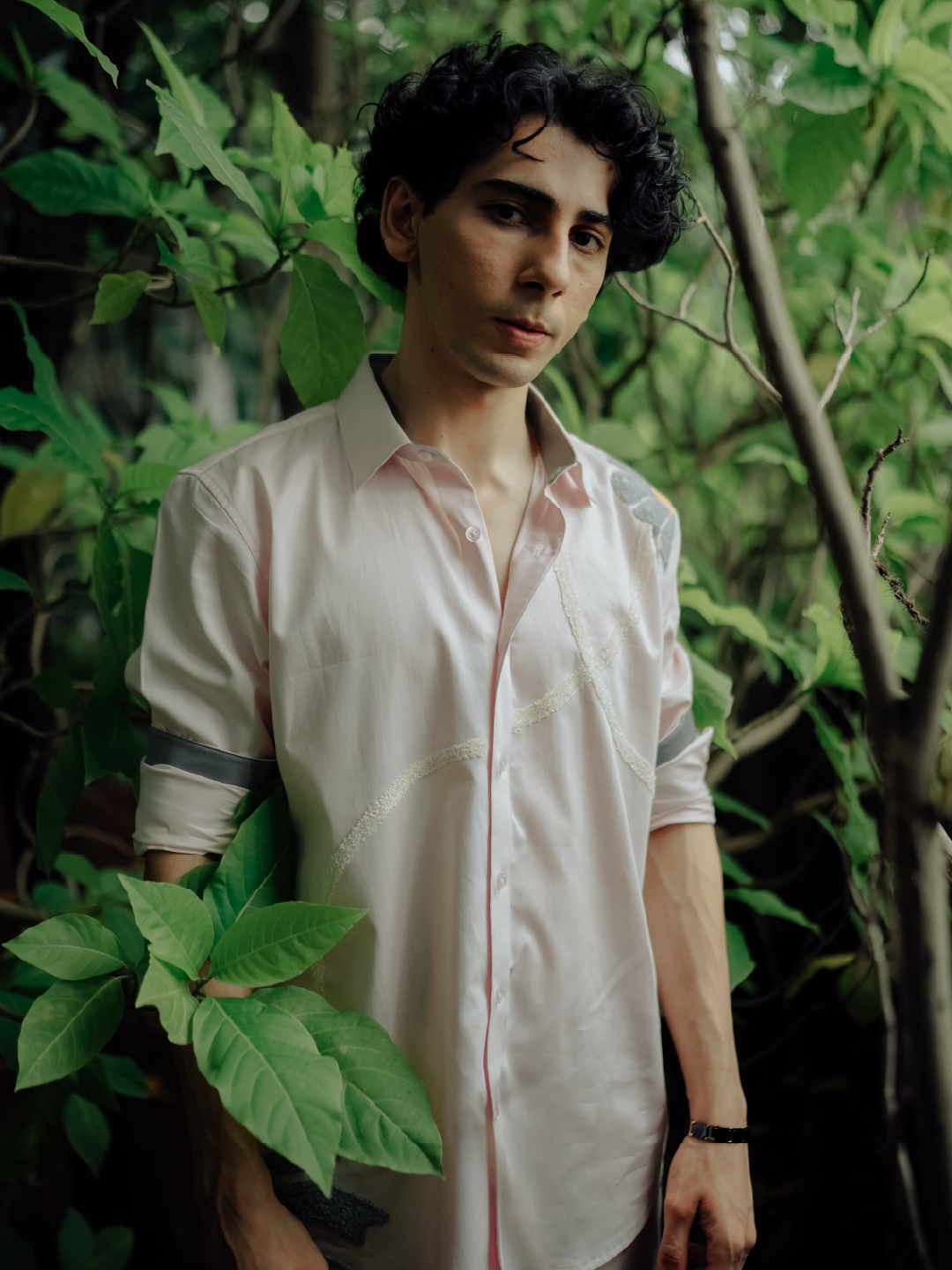 Light Pink Embroidered Slim Fit Cotton Full Sleeve Shirt