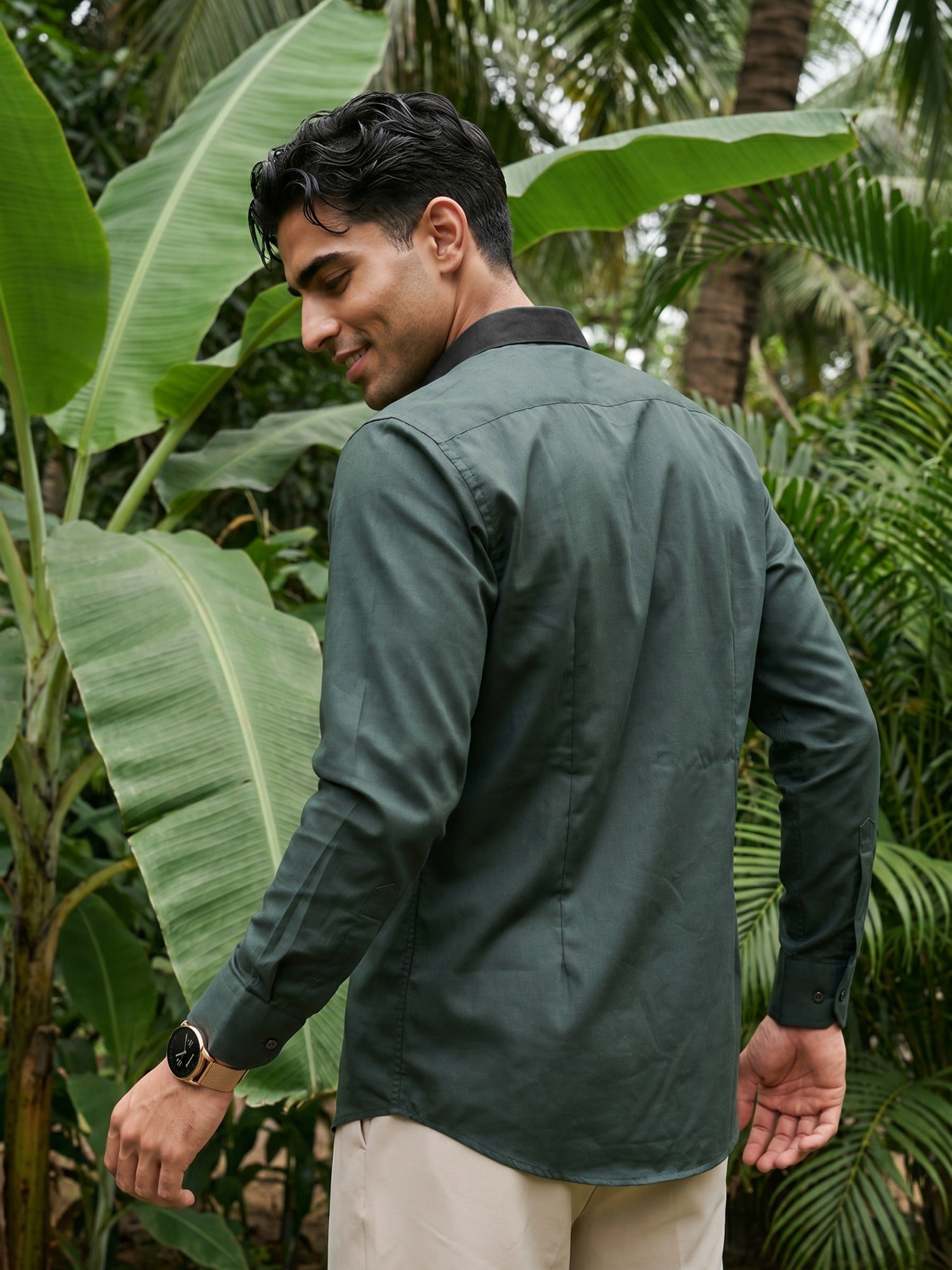 Bottle Green Designer Slim Fit Shirt For Men