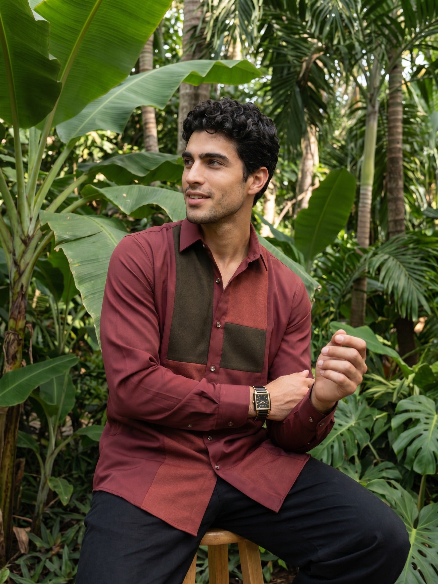 Wine Designer Slim Fit Shirt For Men