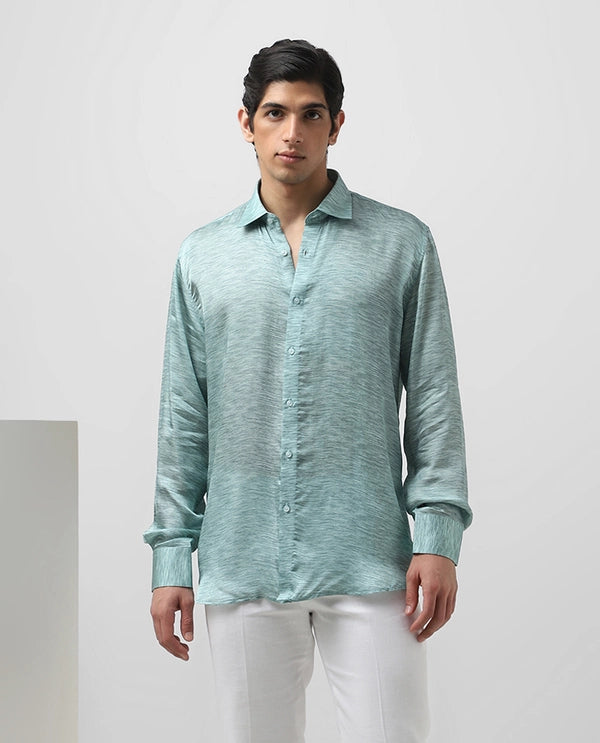 Rama Green Printed Full Sleeve Cupro Silk Men’s Slim Fit Shirt