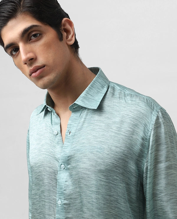 Rama Green Printed Full Sleeve Cupro Silk Men’s Slim Fit Shirt