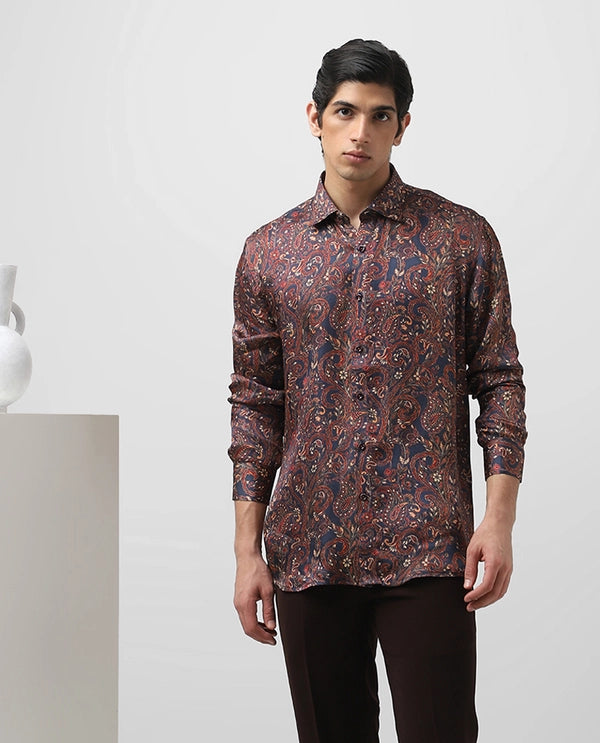 Cupro Silk Printed Full Sleeve Men's Slim Fit Shirt
