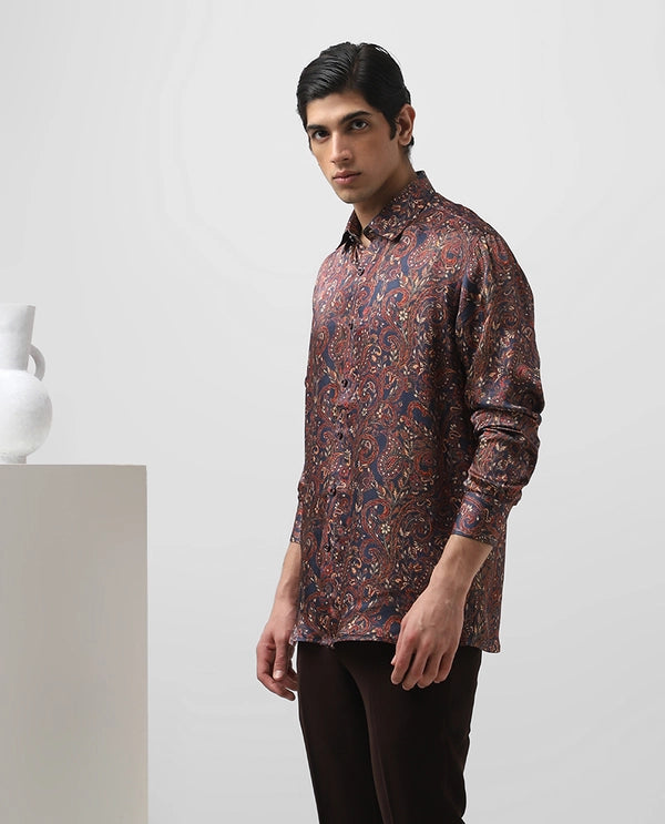Cupro Silk Printed Full Sleeve Men's Slim Fit Shirt