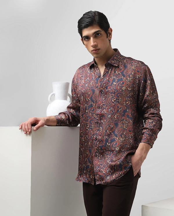 Cupro Silk Printed Full Sleeve Men's Slim Fit Shirt