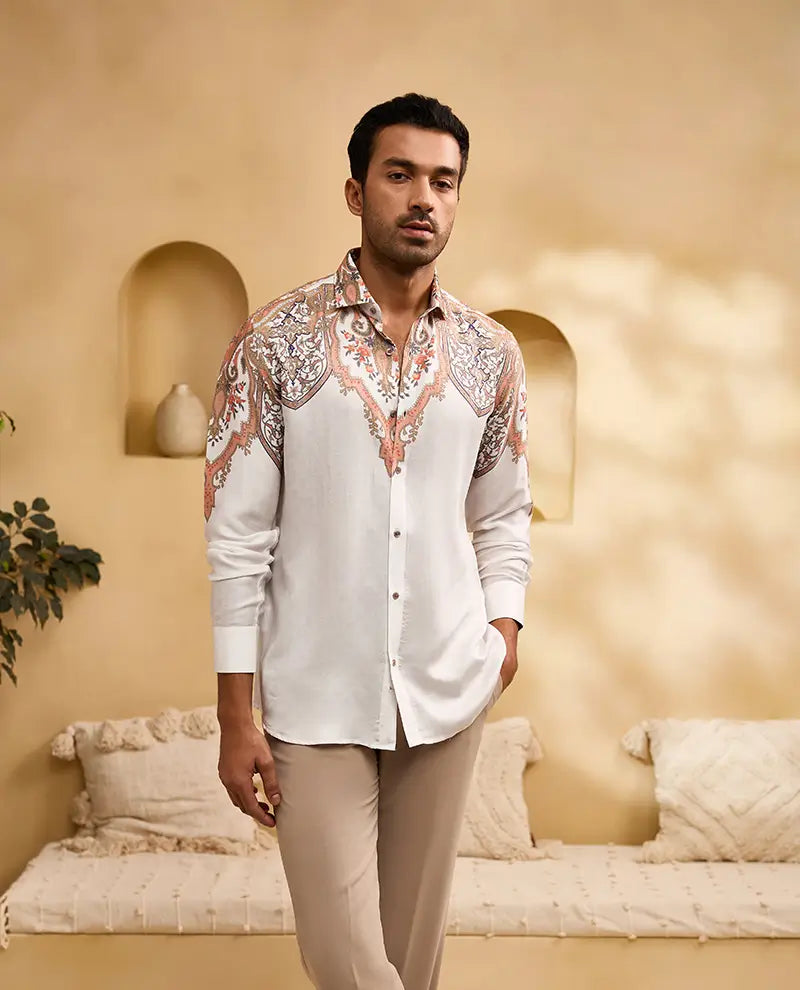 Off-White Floral Print Slim Fit Shirt
