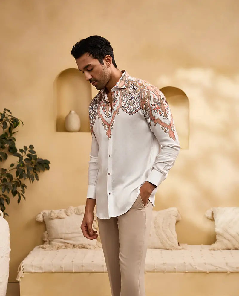 Off-White Floral Print Slim Fit Shirt