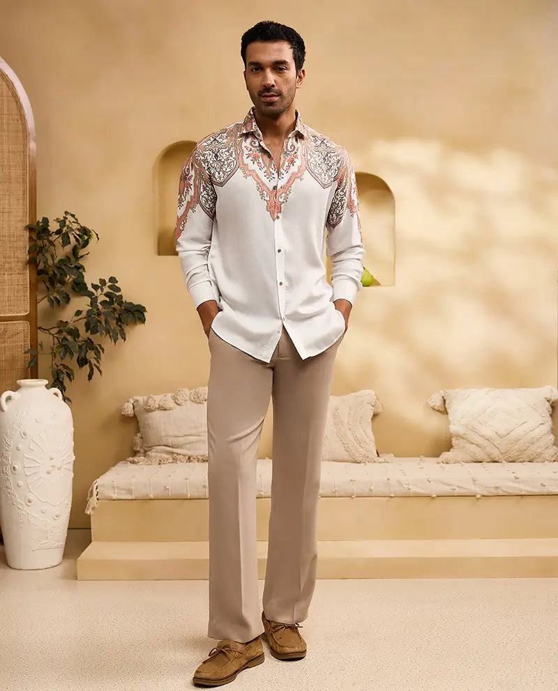 Off-White Floral Print Slim Fit Shirt