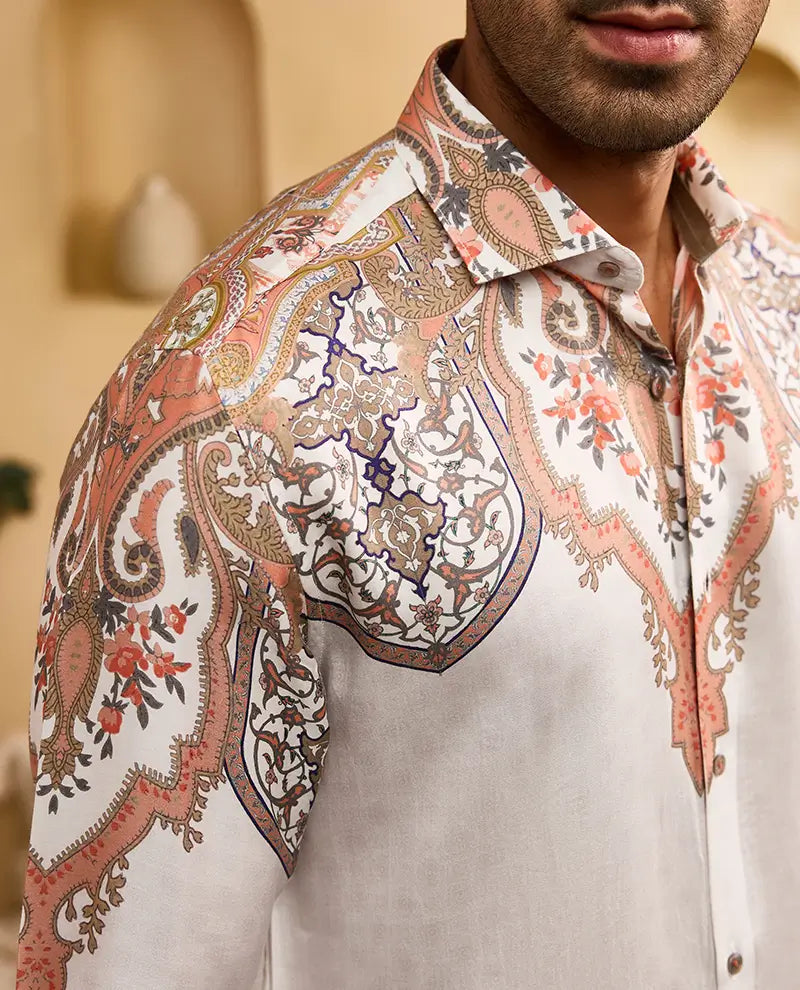 Off-White Floral Print Slim Fit Shirt