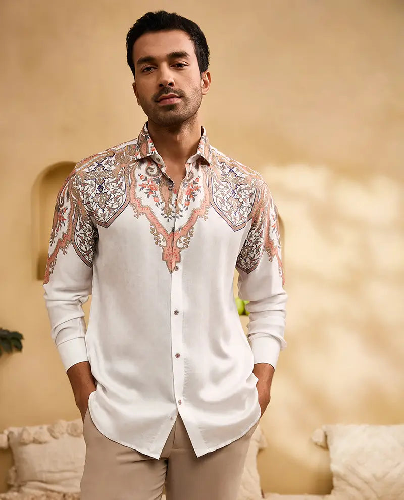 Off-White Floral Print Slim Fit Shirt