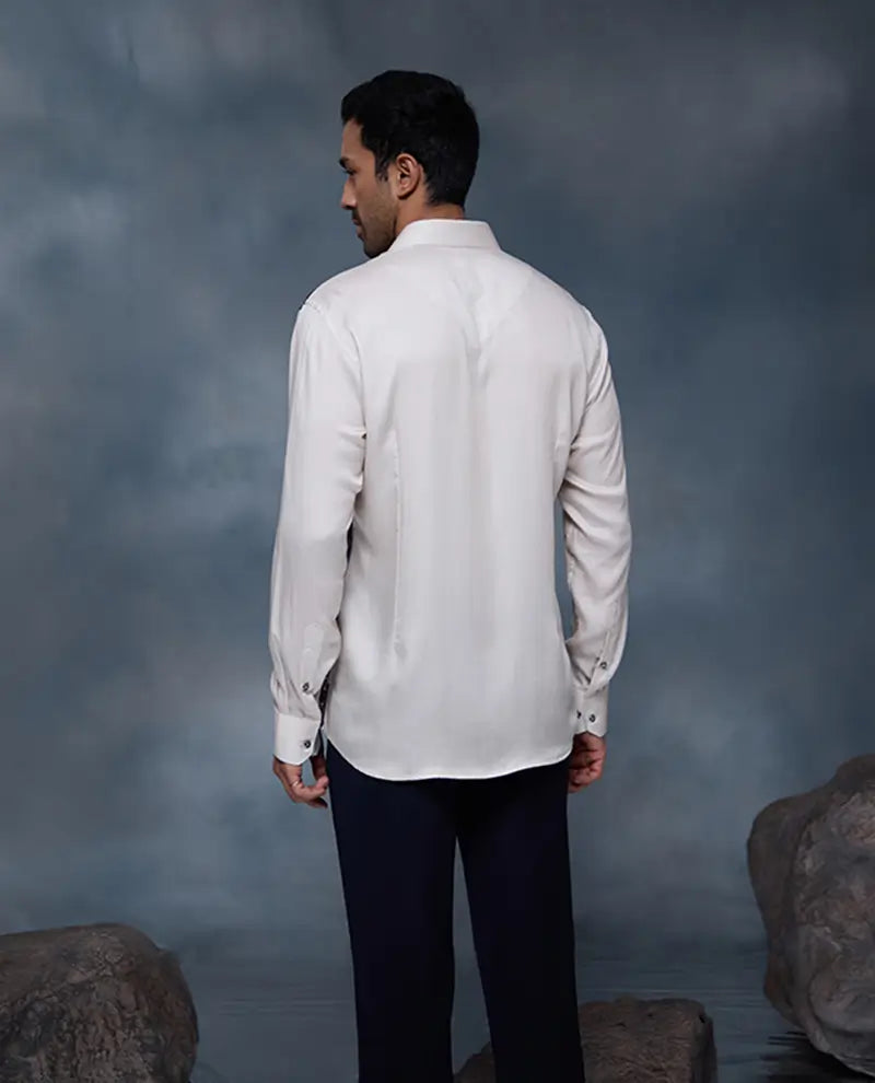 Fawn and Navy Blue Floral Print Slim Fit Shirt
