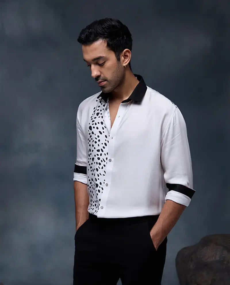White Dalmatian Pattern Print Slim Fit Shirt