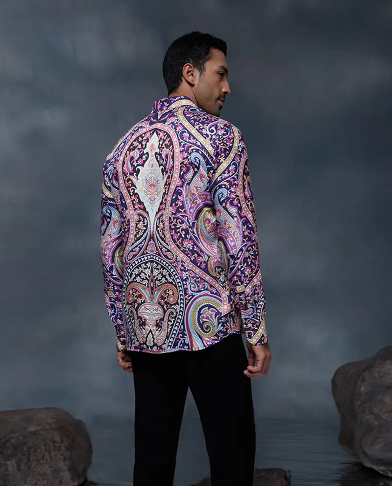 Multi Geometric Floral Print Slim Fit Shirt