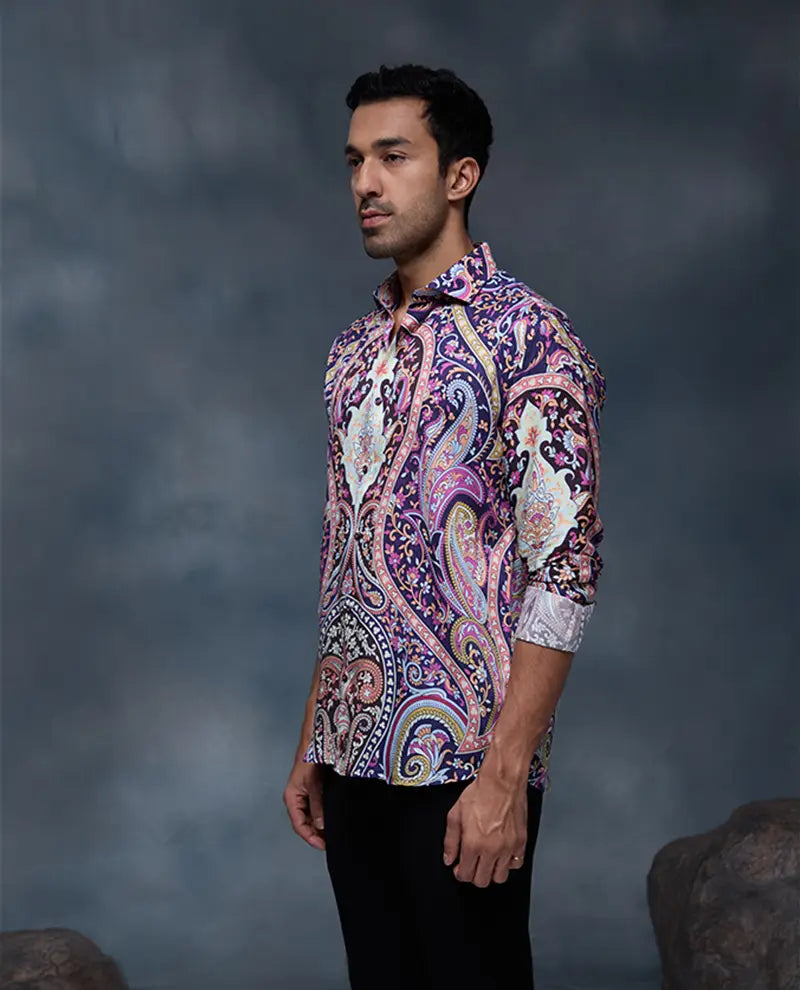 Multi Geometric Floral Print Slim Fit Shirt