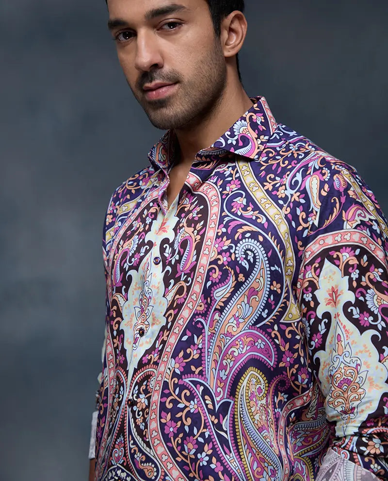 Multi Geometric Floral Print Slim Fit Shirt
