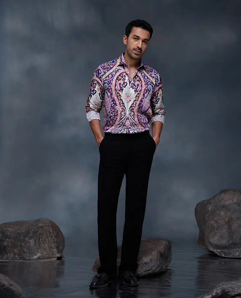 Multi Geometric Floral Print Slim Fit Shirt