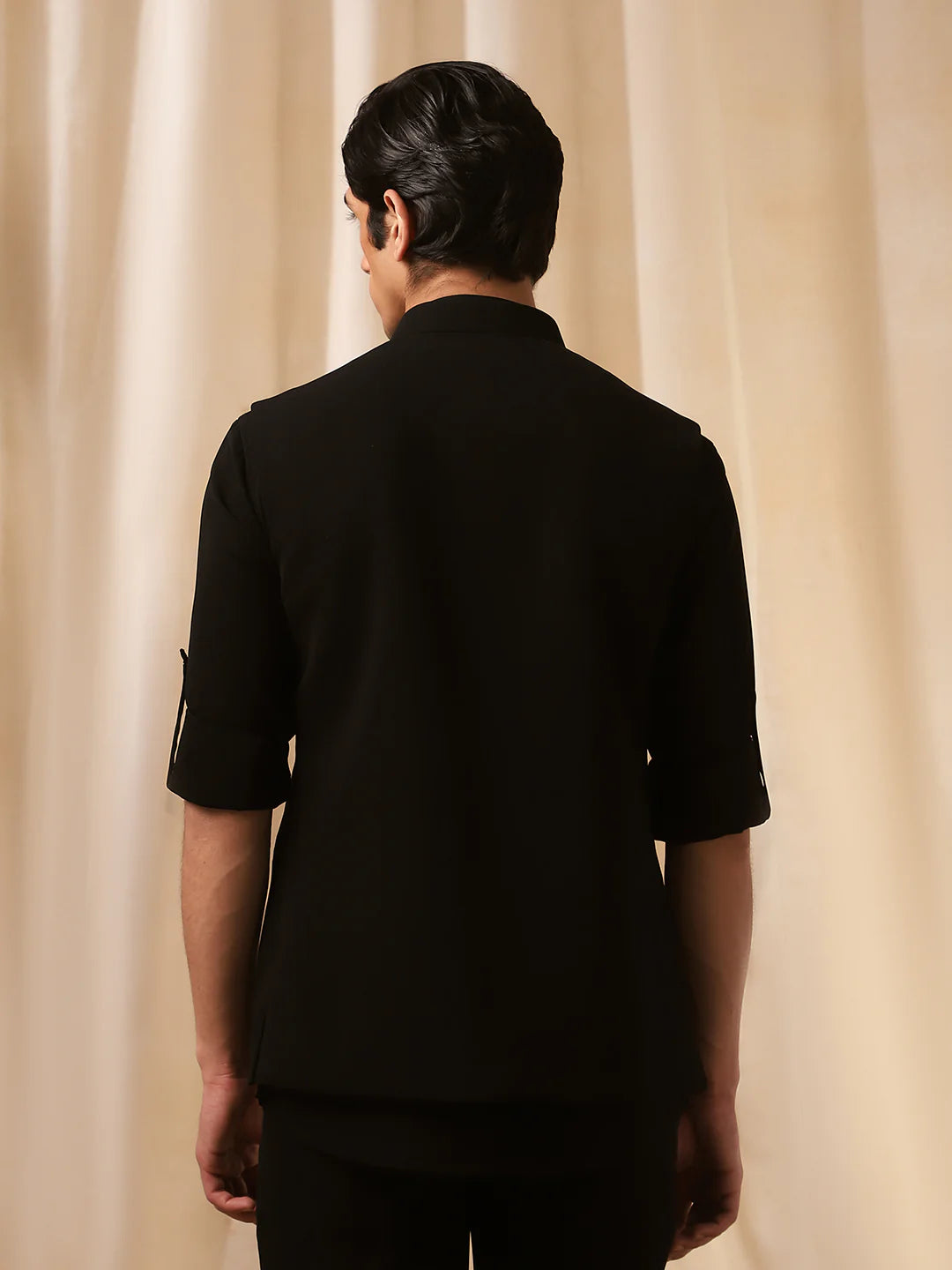 Black Rose Embroidered Bandishirt for Men