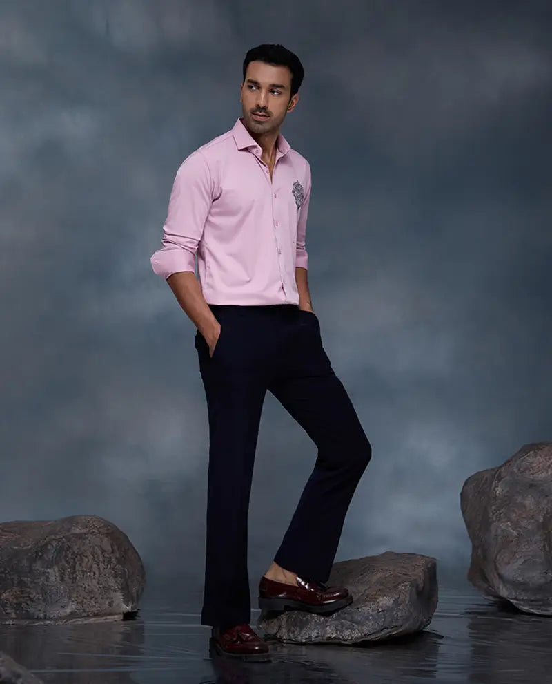 Pink Motif Embroidery Premium Cotton Slim Fit Shirt