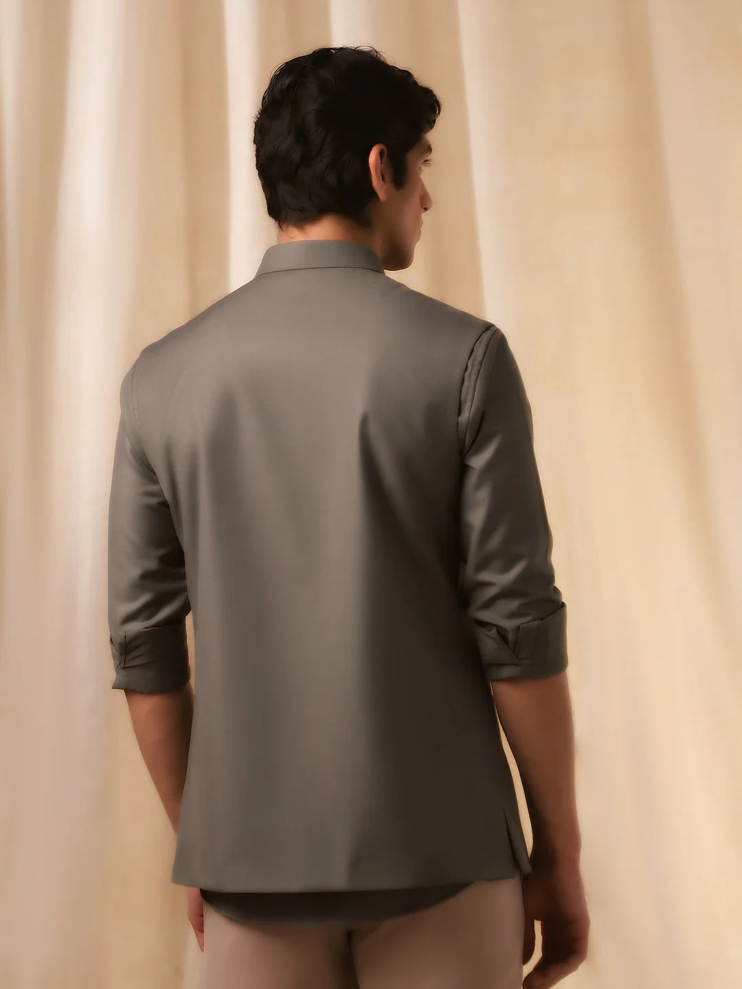 Olive Terry rayon Embroidered Full Sleeve Bandi Shirt
