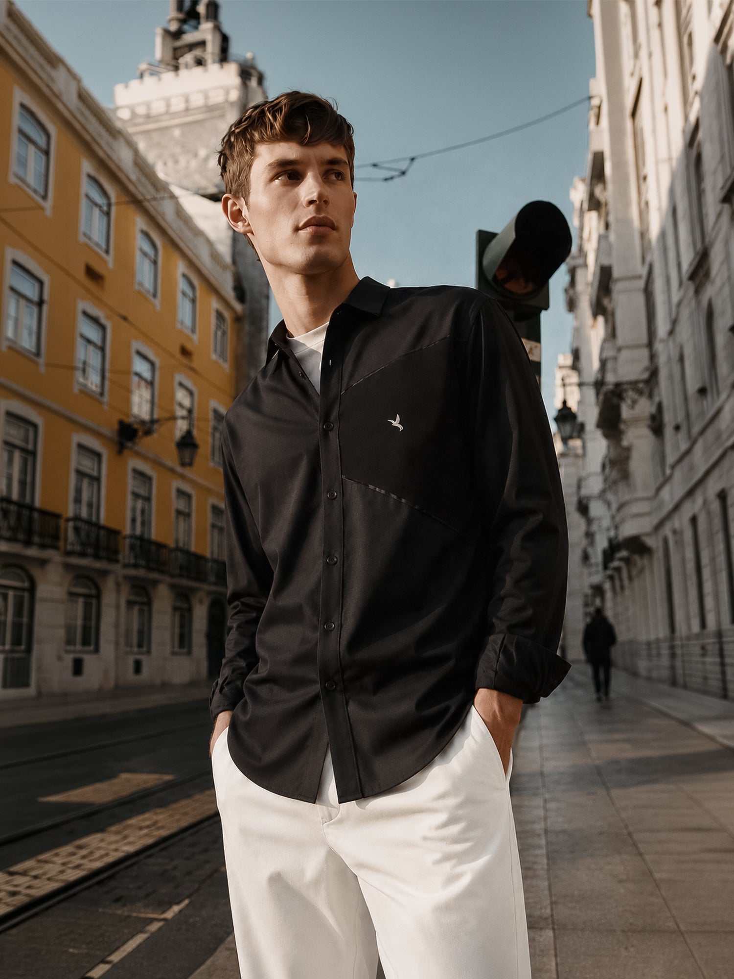 Black Slim Fit Terry Rayon Designer Shirt with Sleek Small Collar