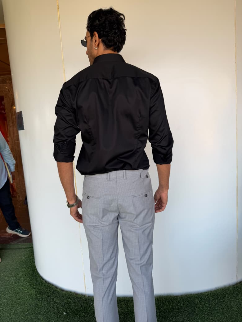 Black Cotton Embroidered Graphic Slim Fit Casual Shirt