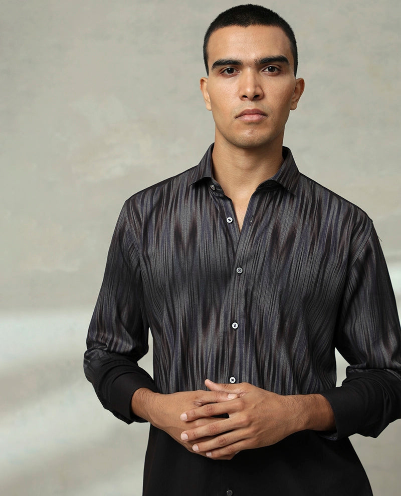 Dark Grey Printed Cotton Men's Shirt 