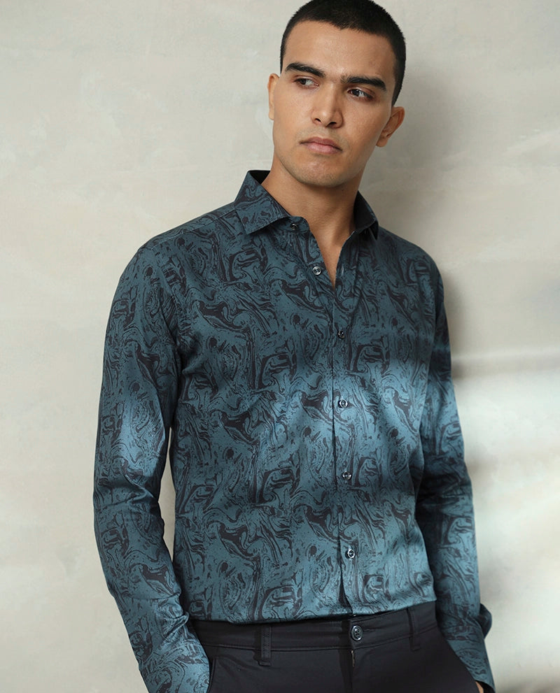 Blue Printed Cotton Shirt for men
