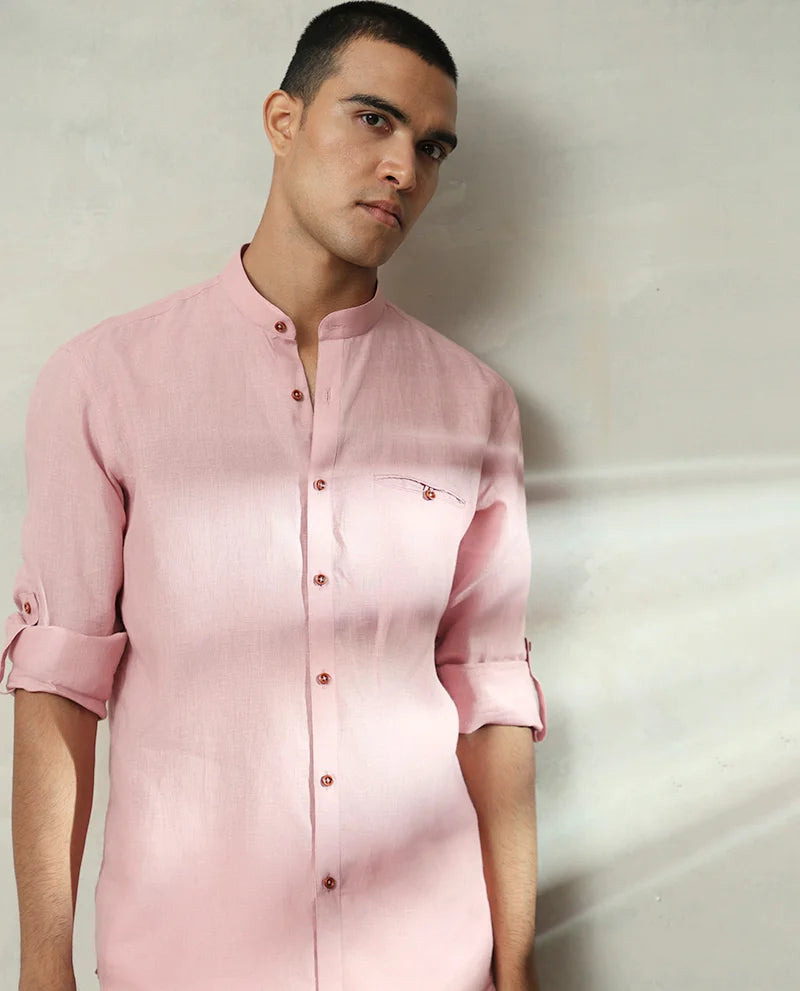 Onion Plain Linen Chinese Collar Branded Quality Men's Shirt