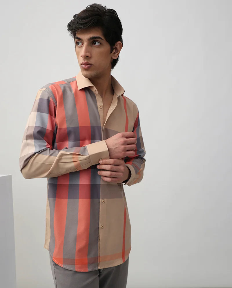 BEIGE CHECKS COTTON PREMIUM SHIRT