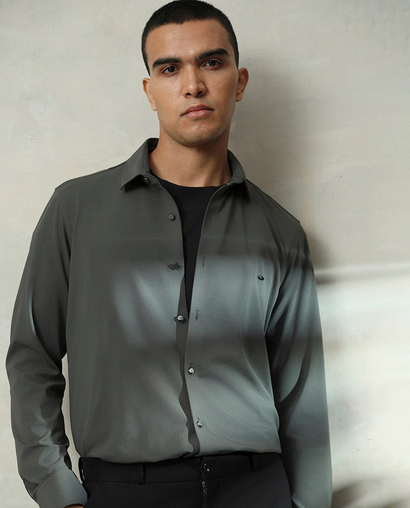 Long sleeve core cotton shirt in grey For Men's