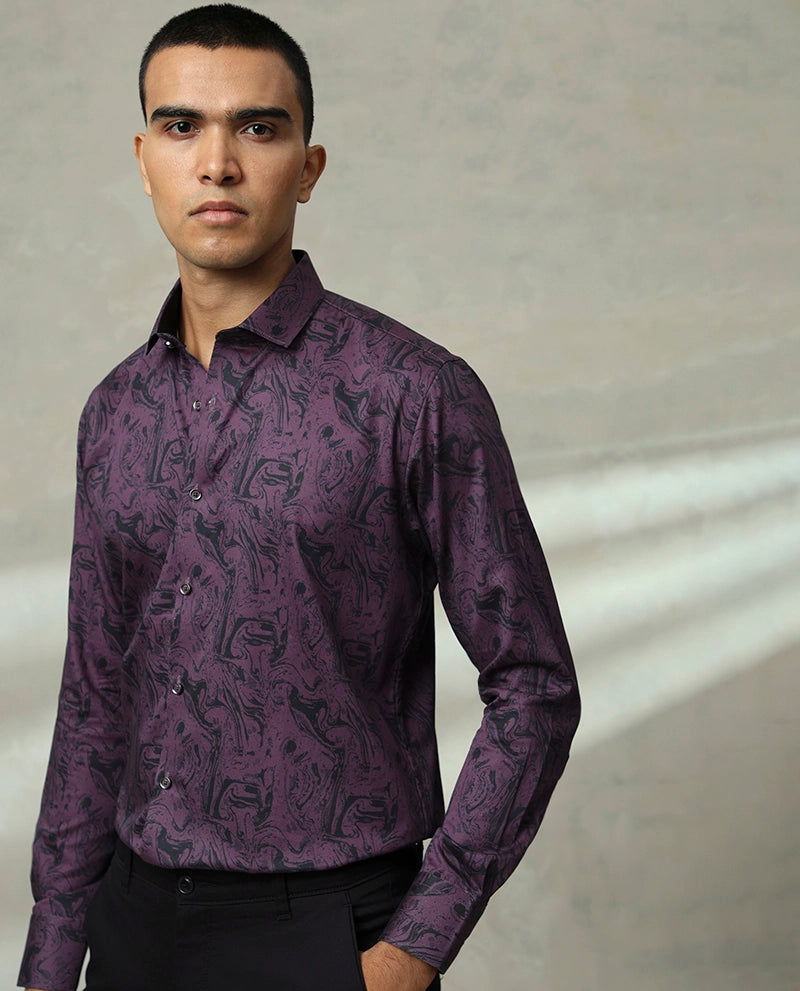 Purple Print Cotton Men's Premium Quality Shirt