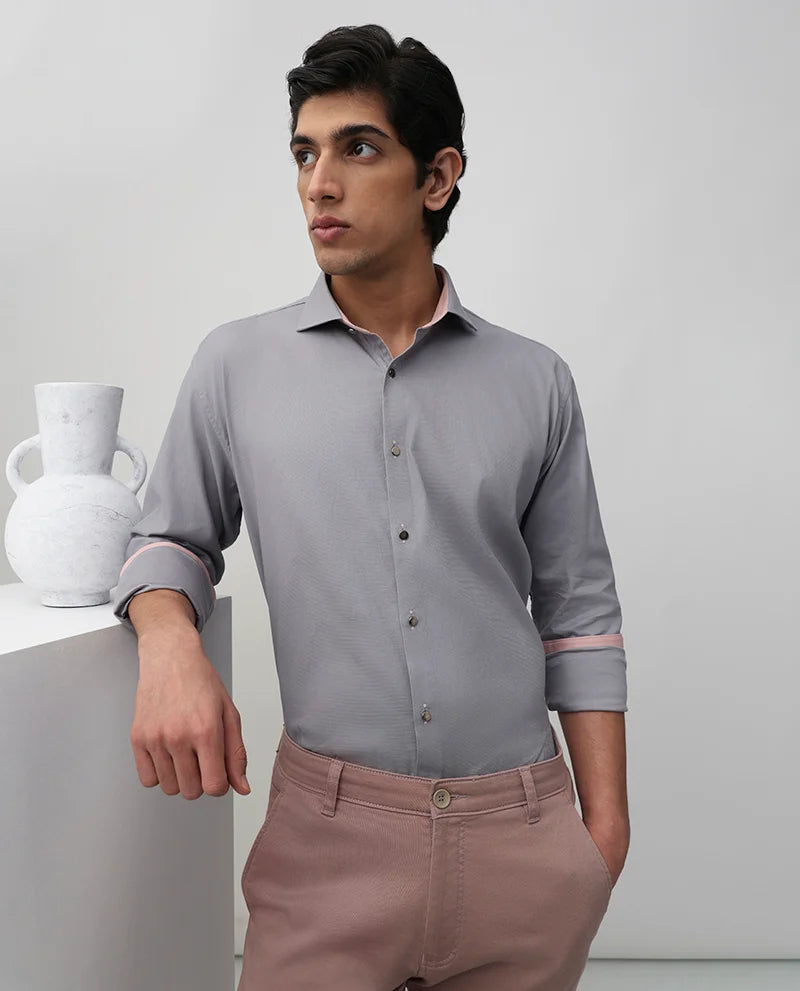 Light Grey Plain Cotton Men's Premium Shirt