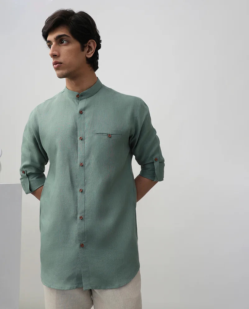 Pista Plain Linen Chinese Luxury Premium Cotton Shirt