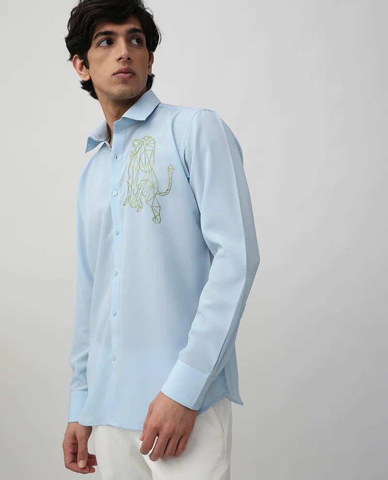 Aqua Embroidered Cotton Men's Premium Shirt