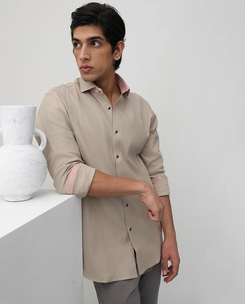 Light Khaki Plain Cotton Premium Men Shirt