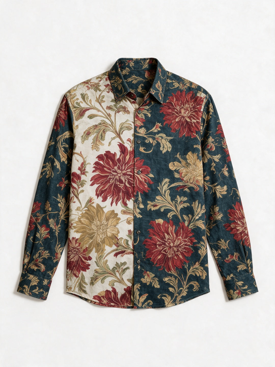 Multicolour Dual-Tone Floral Printed Tencel Slim Fit Shirt
