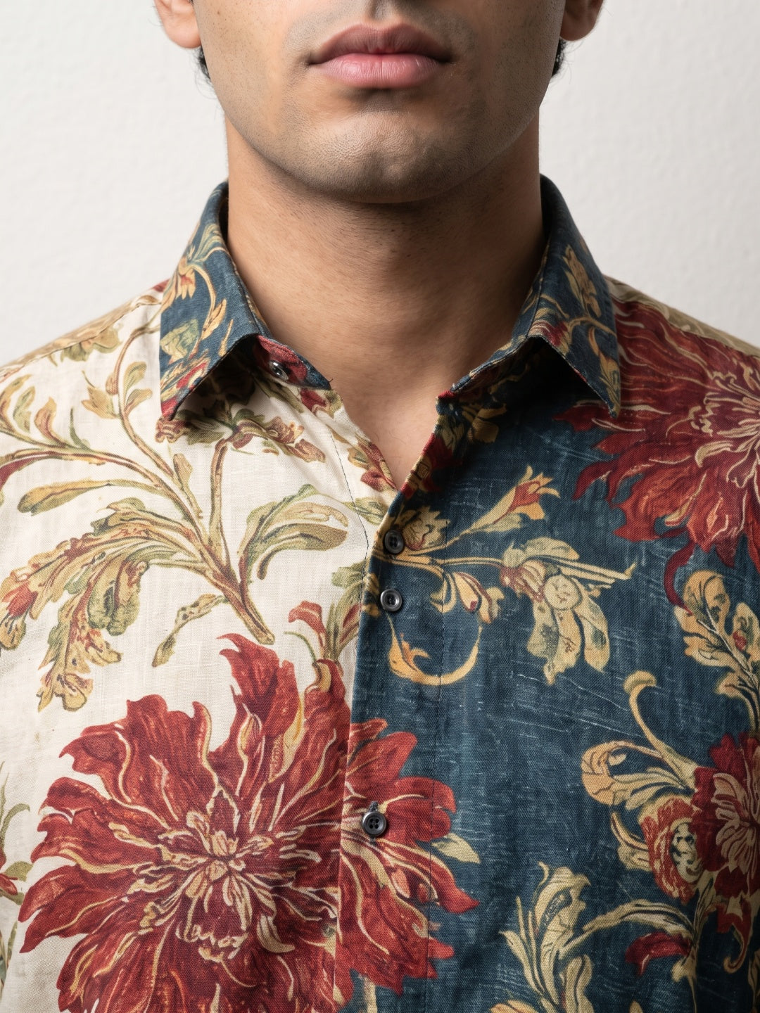 Multicolour Dual-Tone Floral Printed Tencel Slim Fit Shirt