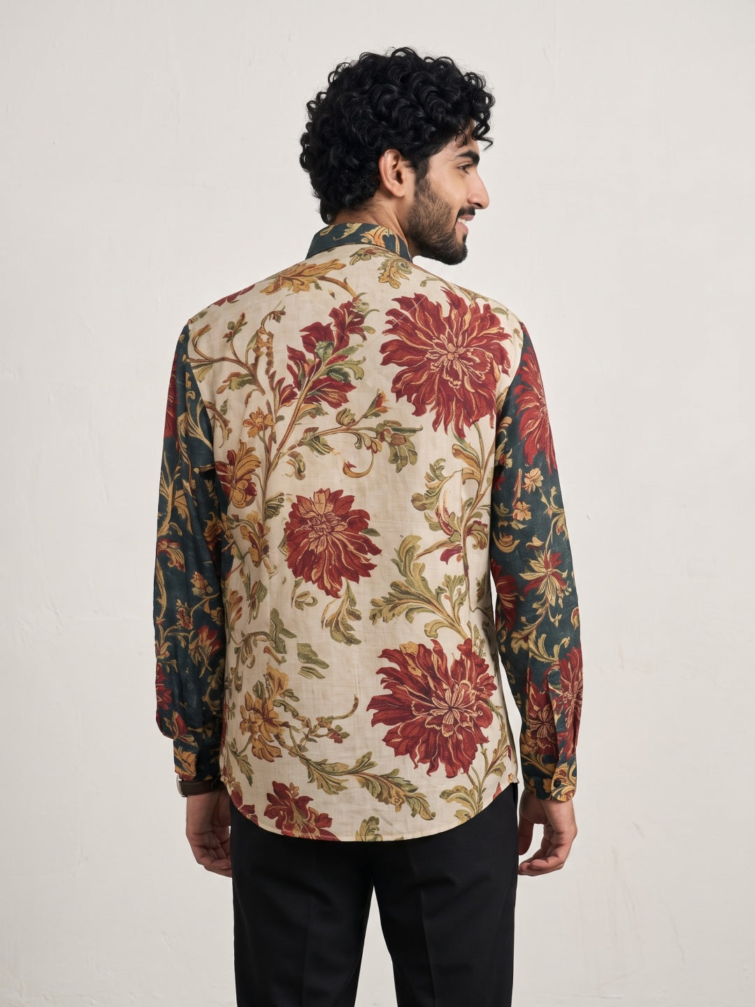 Multicolour Dual-Tone Floral Printed Tencel Slim Fit Shirt