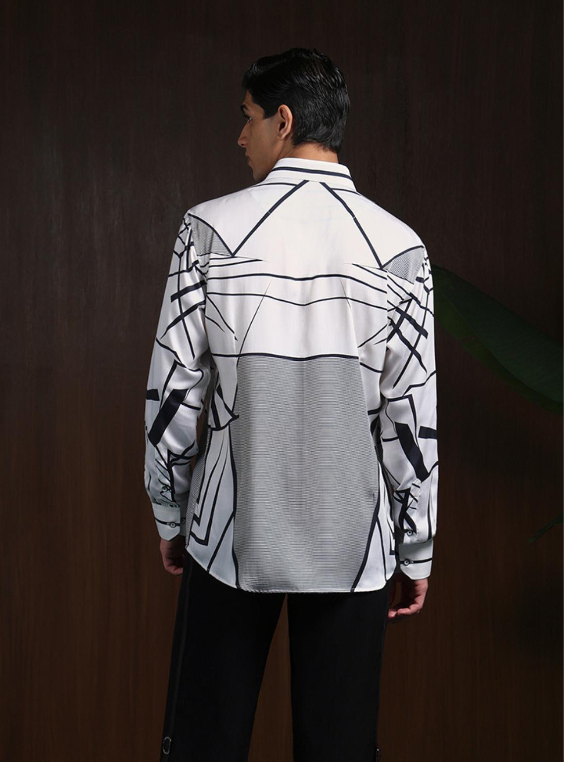 White & Black Slim Fit Tencel Shirt with Striking Print Design