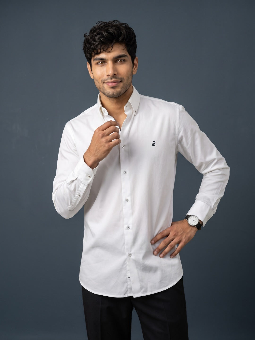 White Cotton Slim Fit Shirt