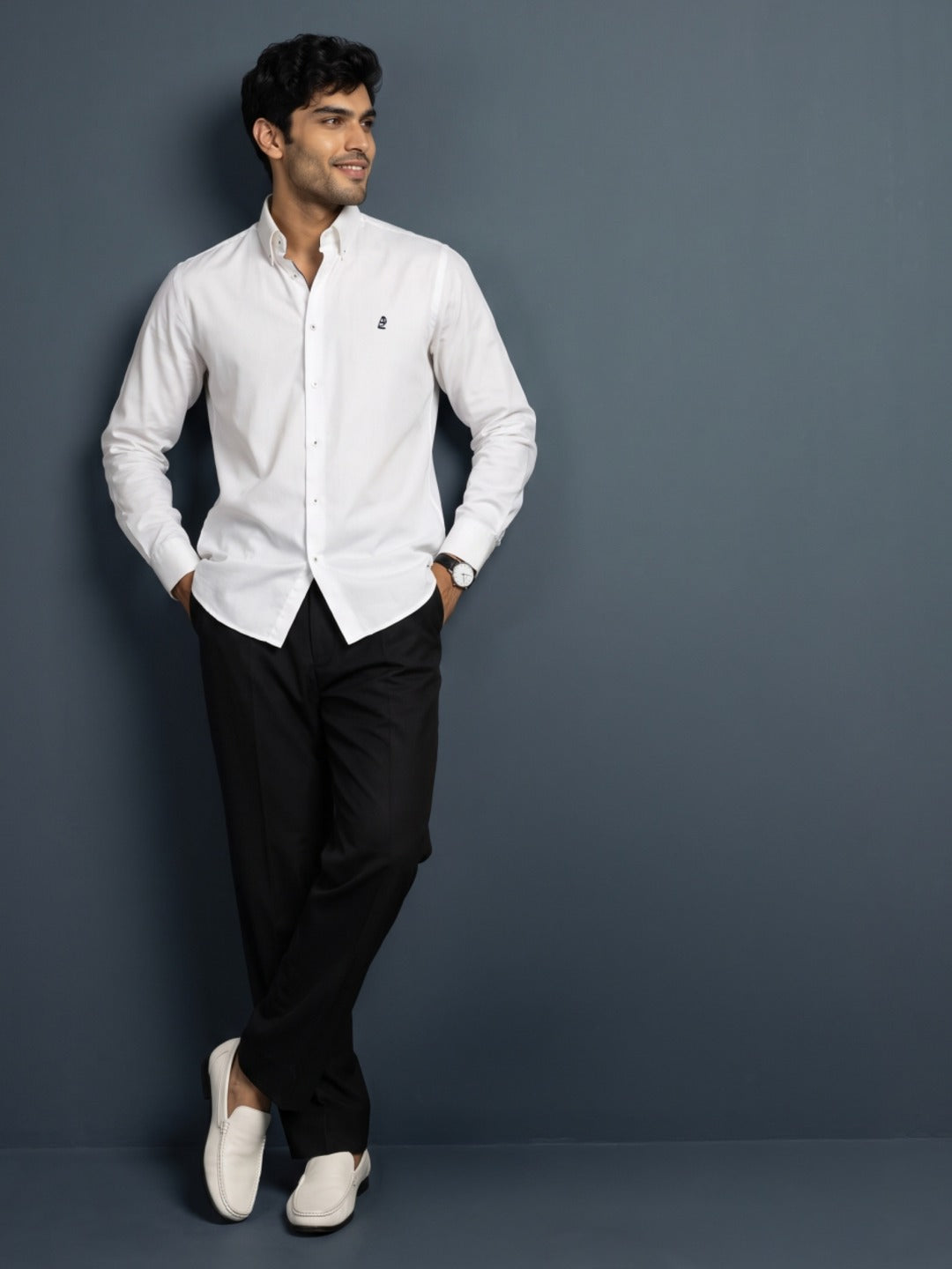 White Cotton Slim Fit Shirt