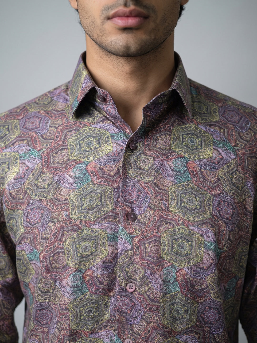 Multicolour Mosaic Printed Tencel Slim Fit Shirt
