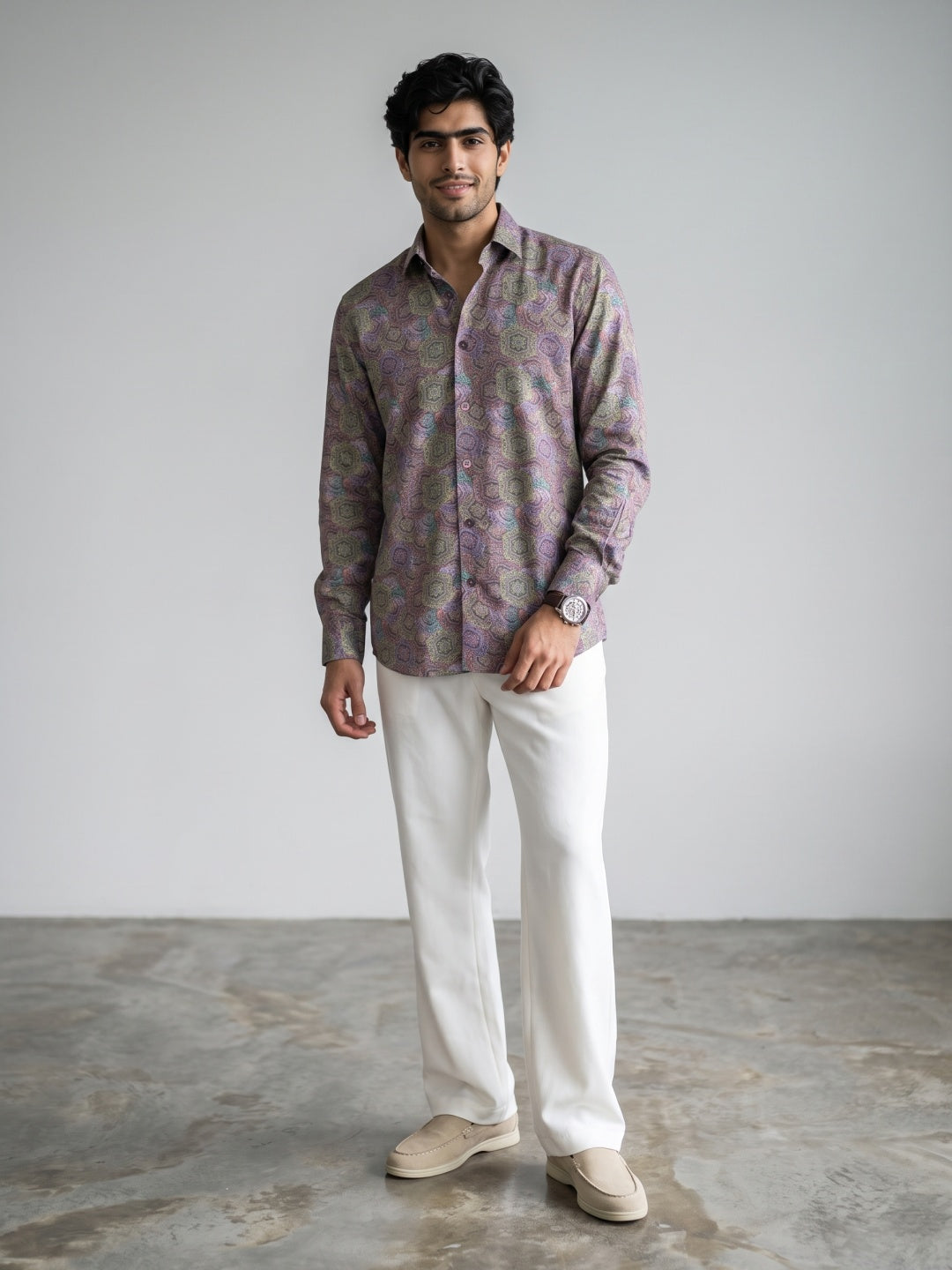 Multicolour Mosaic Printed Tencel Slim Fit Shirt