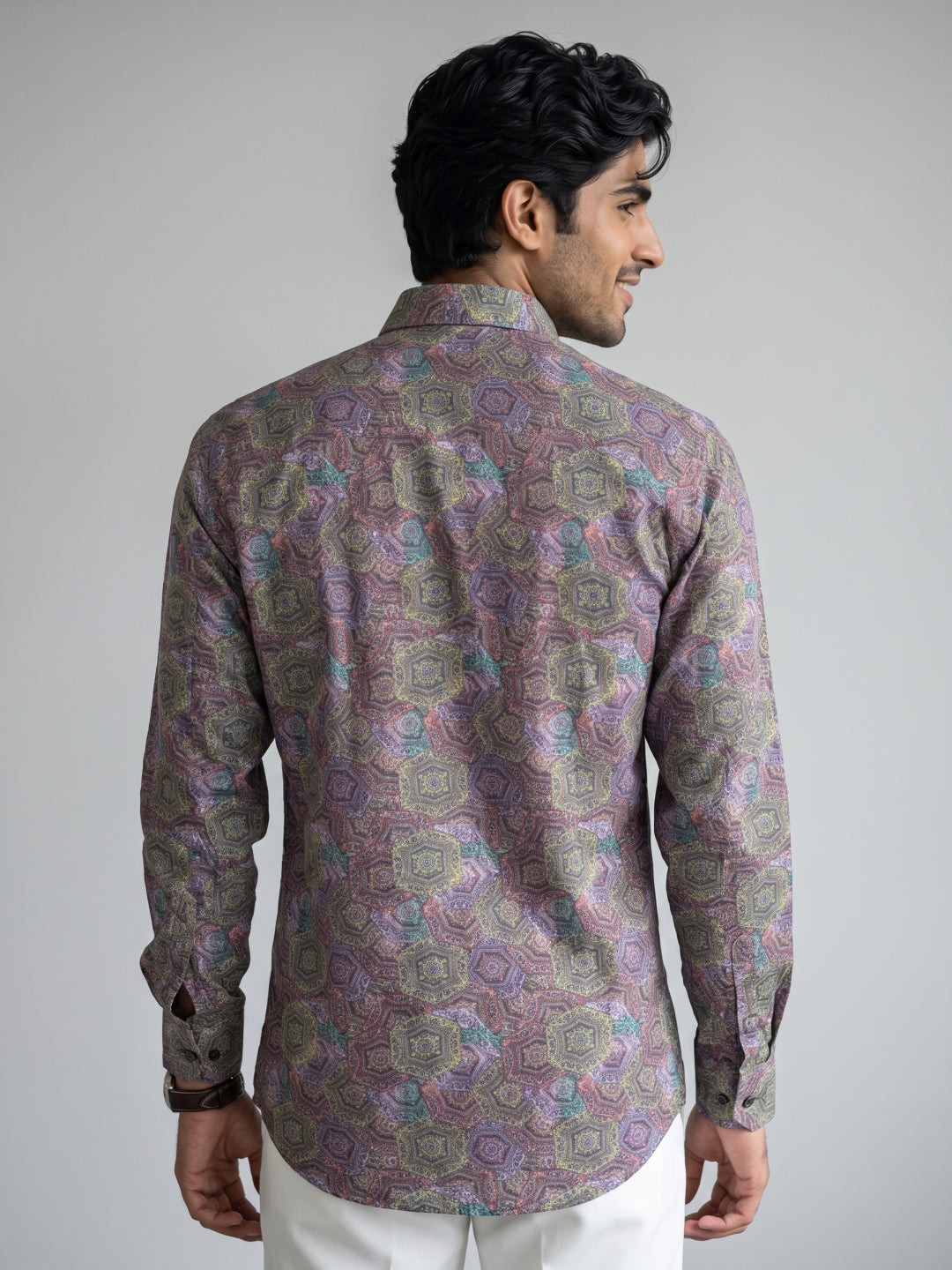 Multicolour Mosaic Printed Tencel Slim Fit Shirt