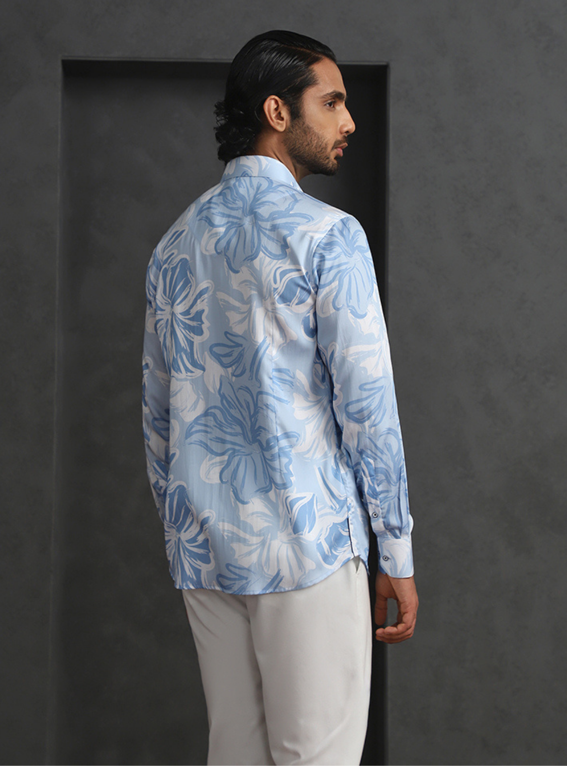 Light Blue Slim Fit Tencel Shirt with Elegant Print