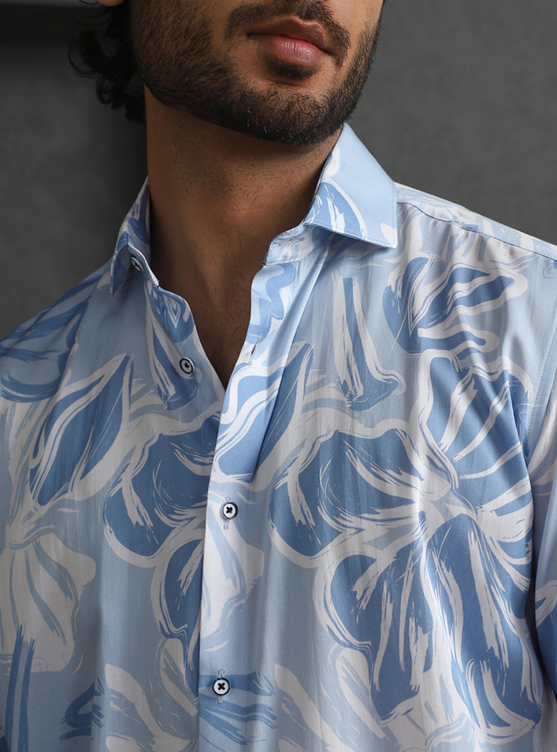 Light Blue Slim Fit Tencel Shirt with Elegant Print