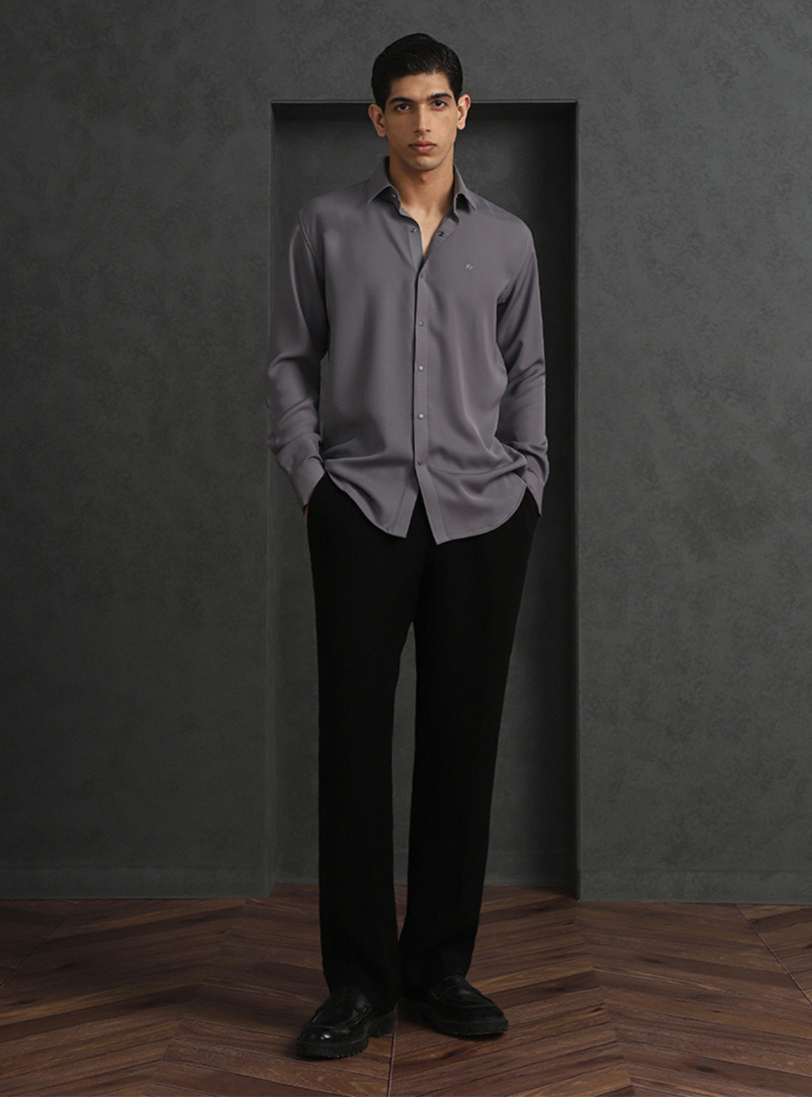 Grey Slim Fit Stroma Shirt with Classic Plain Design