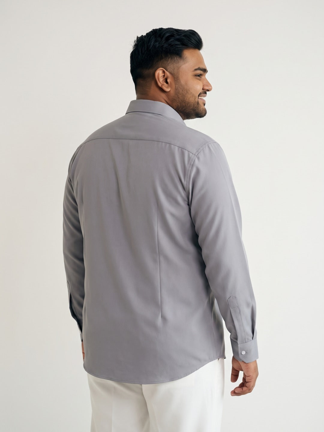 Light Grey Japanese-Boomariyo Slim Fit Shirt with Chinese Collar, Plain/Embroidery